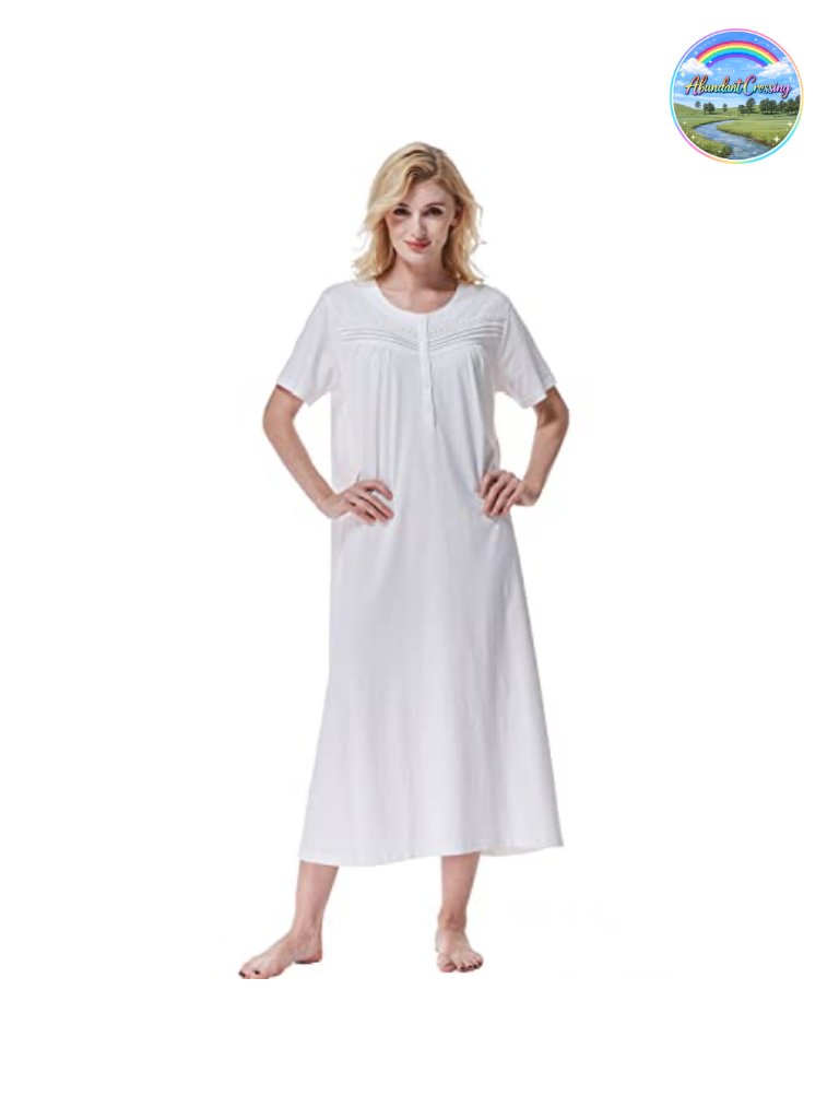 100% Cotton Short Sleeve Nightgown Loose Fit Ladies Nightdress